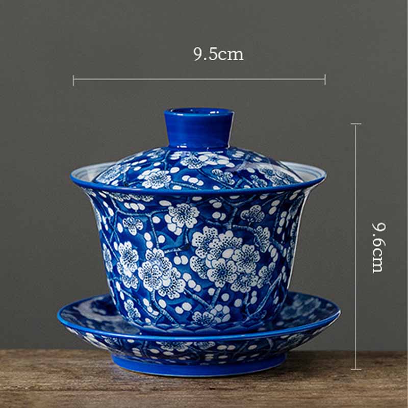 Buddha Stones Plum Blossom Blu e Bianco Porcellana Ceramica Gaiwan Sancai Tazza da Tè Kung Fu Tazza da Tè e Piattino con Coperchio 185ml