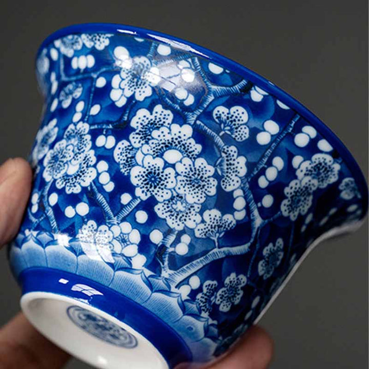 Buddha Stones Plum Blossom Blu e Bianco Porcellana Ceramica Gaiwan Sancai Tazza da Tè Kung Fu Tazza da Tè e Piattino con Coperchio 185ml