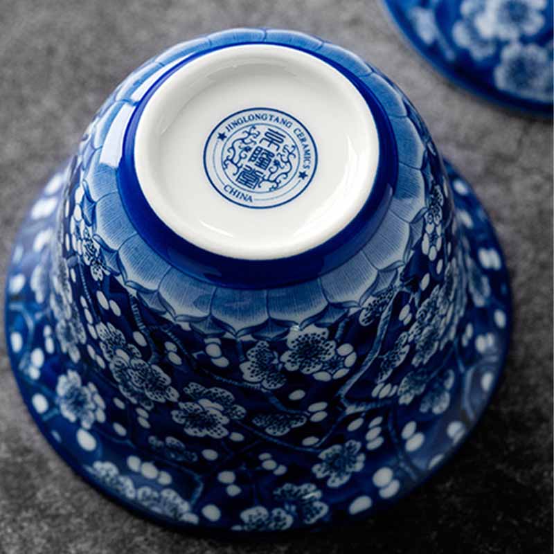 Buddha Stones Plum Blossom Blu e Bianco Porcellana Ceramica Gaiwan Sancai Tazza da Tè Kung Fu Tazza da Tè e Piattino con Coperchio 185ml