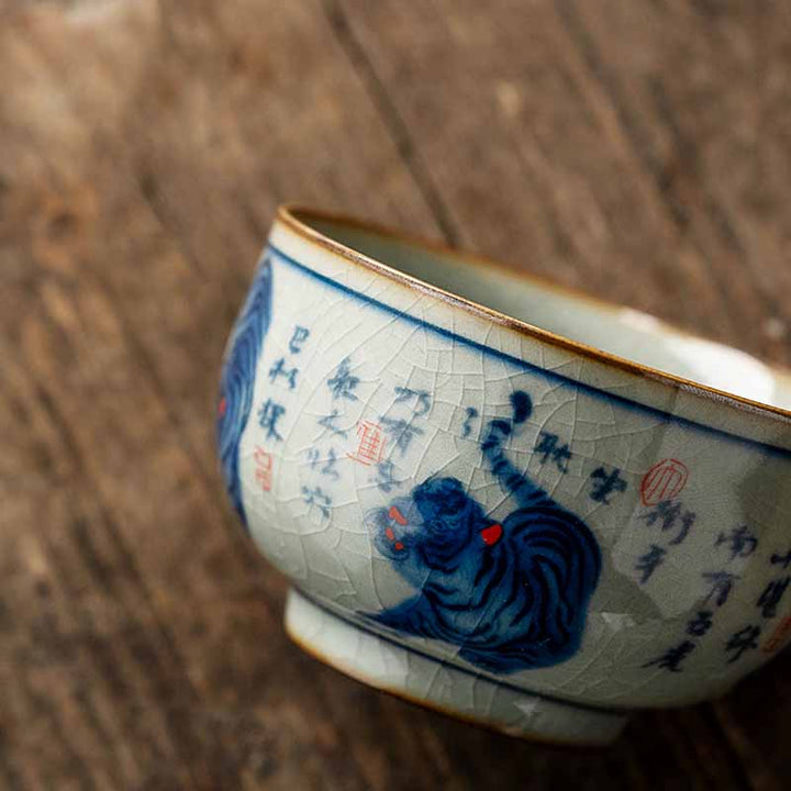 Buddha Stones Jingdezhen Tazza da tè in ceramica dipinta a mano con tigre carina Tazza da tè Kung Fu Ciotola da 140 ml
