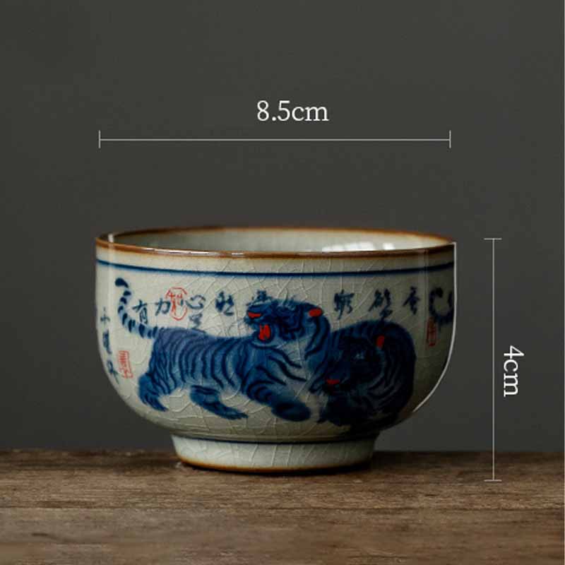 Buddha Stones Jingdezhen Tazza da tè in ceramica dipinta a mano con tigre carina Tazza da tè Kung Fu Ciotola da 140 ml