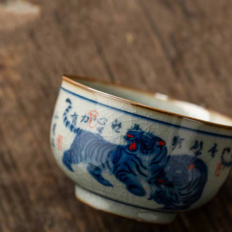Buddha Stones Jingdezhen Tazza da tè in ceramica dipinta a mano con tigre carina Tazza da tè Kung Fu Ciotola da 140 ml
