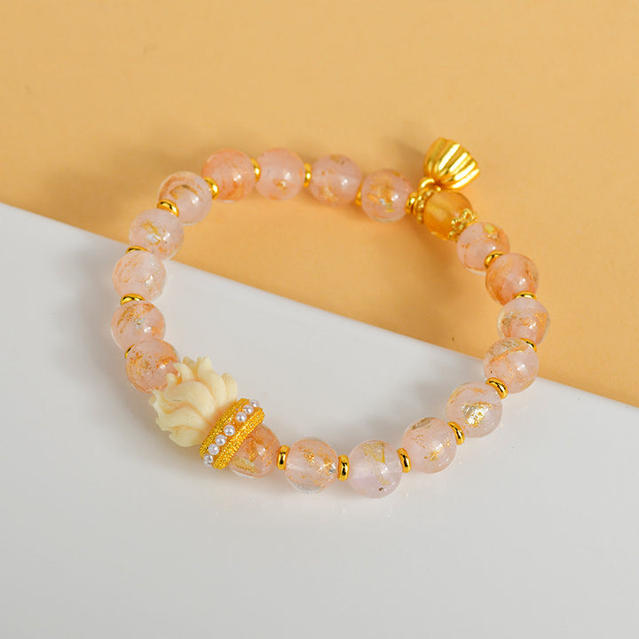 Bracciale con ciondolo a forma di loto, volpe a nove code, Buddha Stones, incenso tibetano, cenere, perle di vetro Liuli
