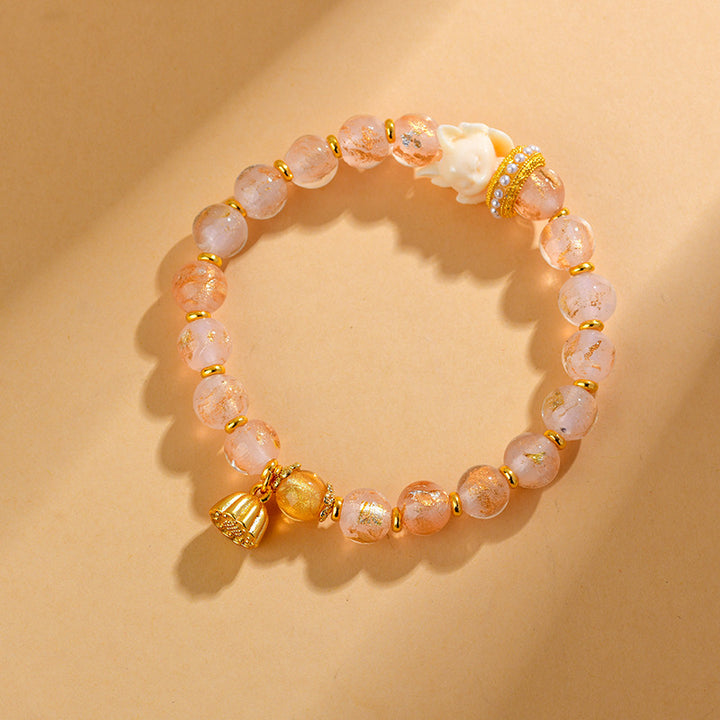 Bracciale con ciondolo a forma di loto, volpe a nove code, Buddha Stones, incenso tibetano, cenere, perle di vetro Liuli