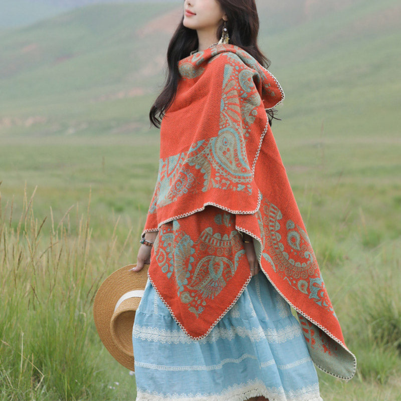 Scialle tibetano Buddha Stones , modello semplice, sciarpa invernale da viaggio accogliente - Arancione 150*130cm - image 0