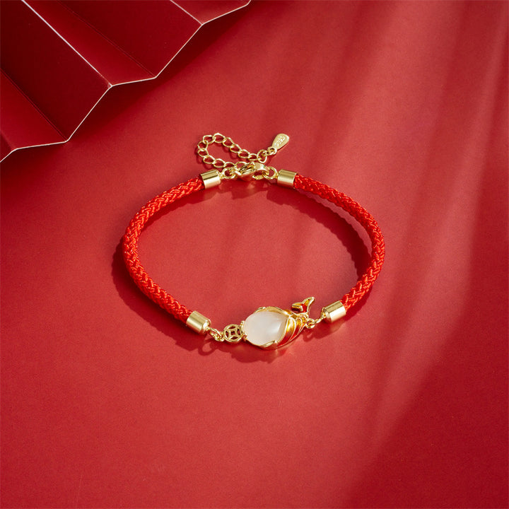 Buddha Stones Calcedonio Fortuna Koi Pesce Ricchezza Bracciale Collana Pendente