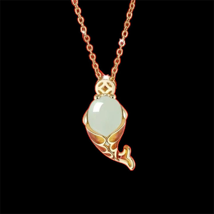 Buddha Stones Calcedonio Fortuna Koi Pesce Ricchezza Bracciale Collana Pendente
