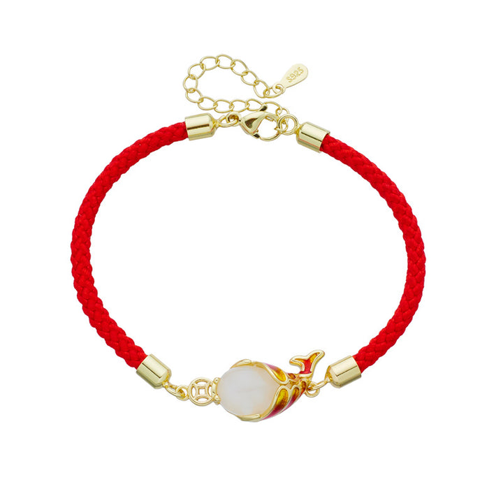 Buddha Stones Calcedonio Fortuna Koi Pesce Ricchezza Bracciale Collana Pendente