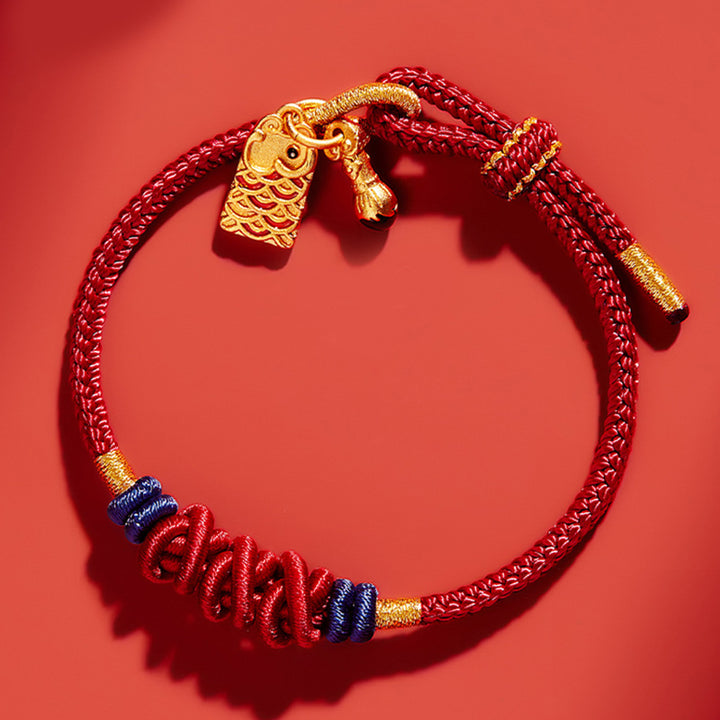 Bracciale intrecciato con ciondolo a forma di pesce koi in argento sterling 925 Buddha Stones Wealth Success
