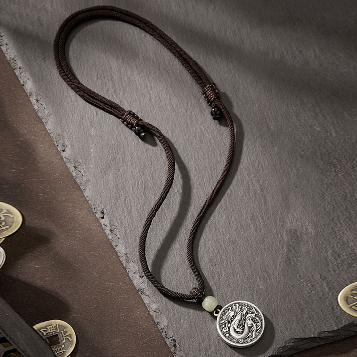 Buddha Stones 999 Sterling Silver Anno del Drago Fu Carattere Hetian Giada Collana Pendente Successo - image 6