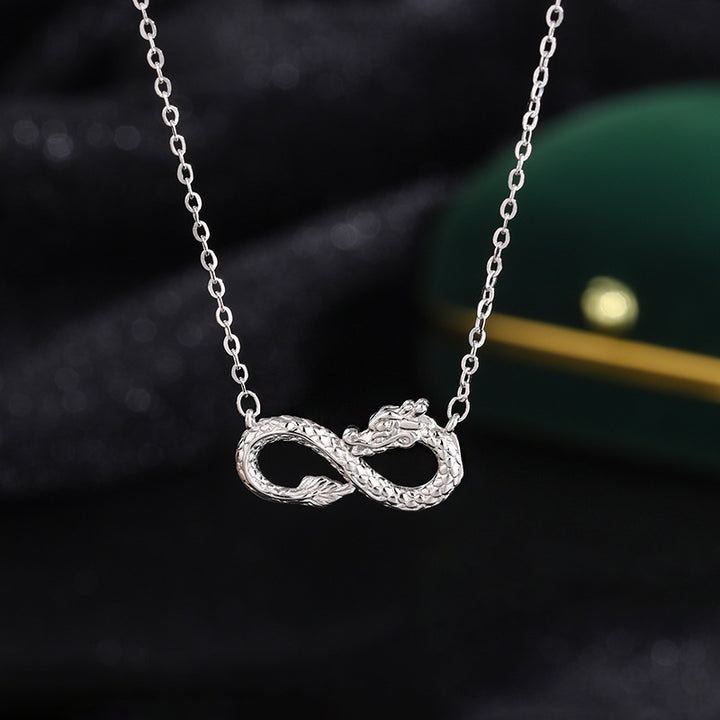 Collana con ciondolo a forma di nodo infinito dell'anno del drago in argento sterling 999 Buddha Stones