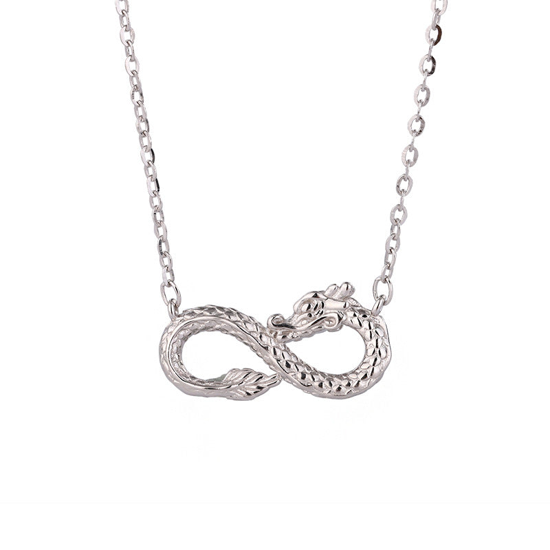 Collana con ciondolo a forma di nodo infinito dell'anno del drago in argento sterling 999 Buddha Stones