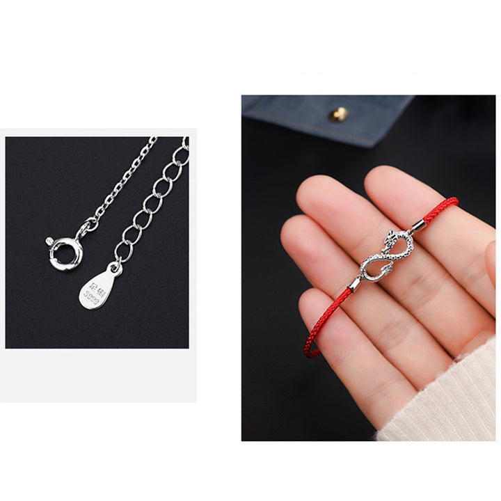 Braccialetto di protezione della fortuna con nodo infinito in argento sterling 999 anno del drago Buddha Stones