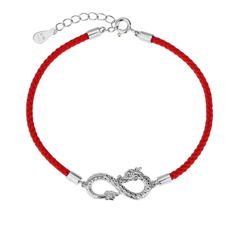 Braccialetto di protezione della fortuna con nodo infinito in argento sterling 999 anno del drago Buddha Stones