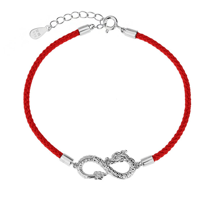 Braccialetto di protezione della fortuna con nodo infinito in argento sterling 999 anno del drago Buddha Stones