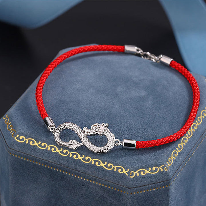 Braccialetto di protezione della fortuna con nodo infinito in argento sterling 999 anno del drago Buddha Stones