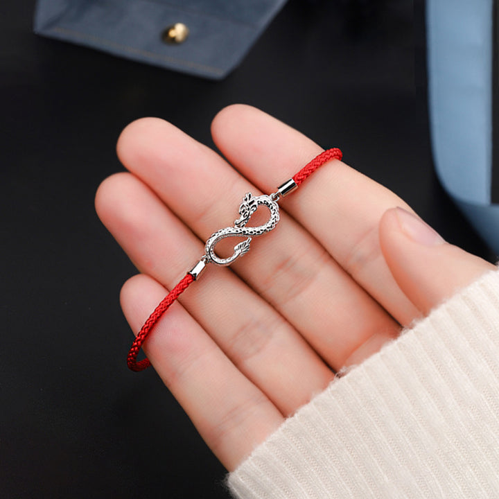 Braccialetto di protezione della fortuna con nodo infinito in argento sterling 999 anno del drago Buddha Stones