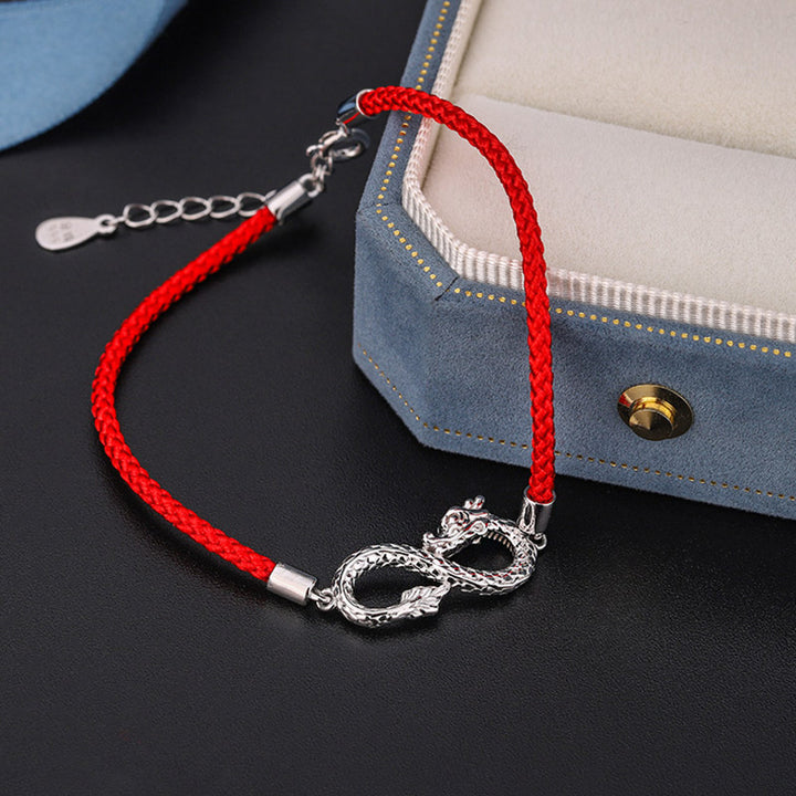 Braccialetto di protezione della fortuna con nodo infinito in argento sterling 999 anno del drago Buddha Stones