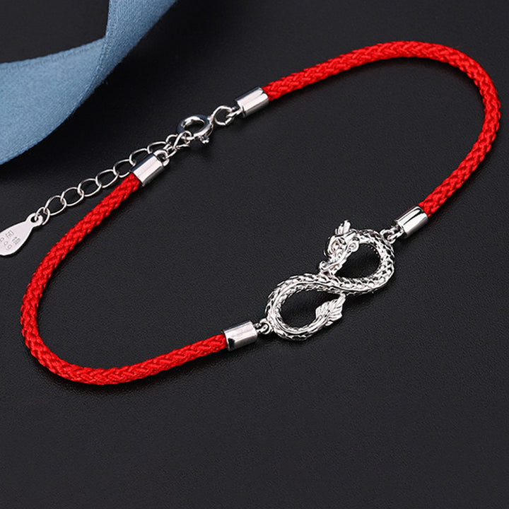 Braccialetto di protezione della fortuna con nodo infinito in argento sterling 999 anno del drago Buddha Stones