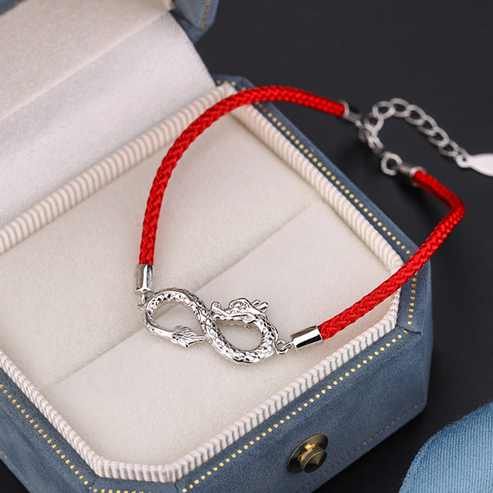 Braccialetto di protezione della fortuna con nodo infinito in argento sterling 999 anno del drago Buddha Stones