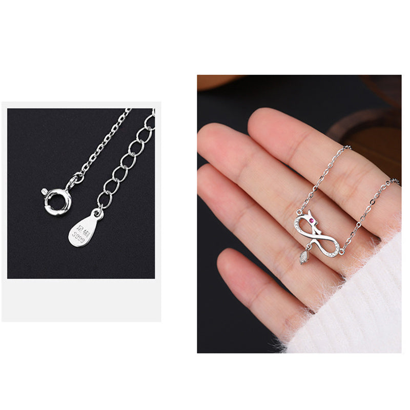Buddha Stones 999 Sterling Silver Anno del Drago Endless Knot Tail Charm Collana Pendente Protezione
