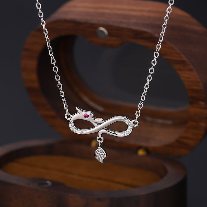 Buddha Stones 999 Sterling Silver Anno del Drago Endless Knot Tail Charm Collana Pendente Protezione