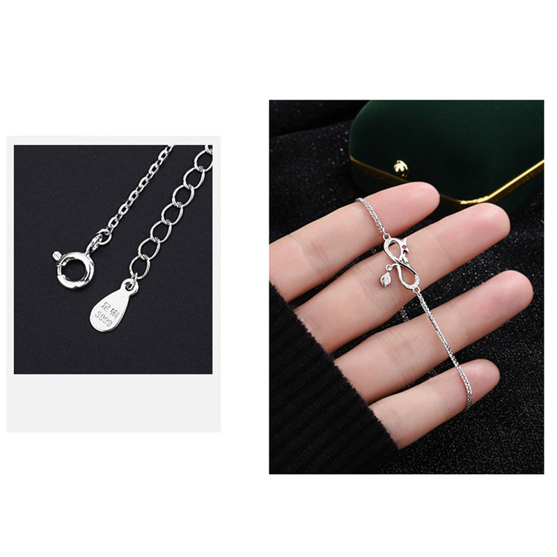 Braccialetto di protezione dalla fortuna con ciondolo a forma di nodo infinito in argento sterling 999 con zirconi dell'anno del drago Buddha Stones