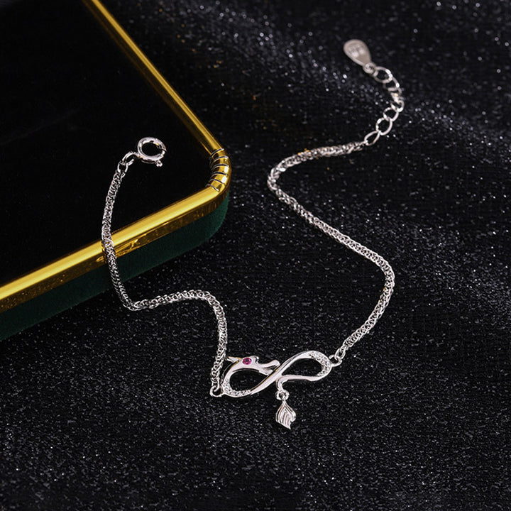 Braccialetto di protezione dalla fortuna con ciondolo a forma di nodo infinito in argento sterling 999 con zirconi dell'anno del drago Buddha Stones