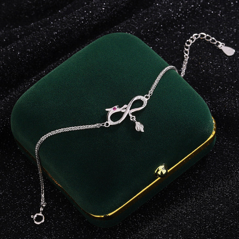Braccialetto di protezione dalla fortuna con ciondolo a forma di nodo infinito in argento sterling 999 con zirconi dell'anno del drago Buddha Stones