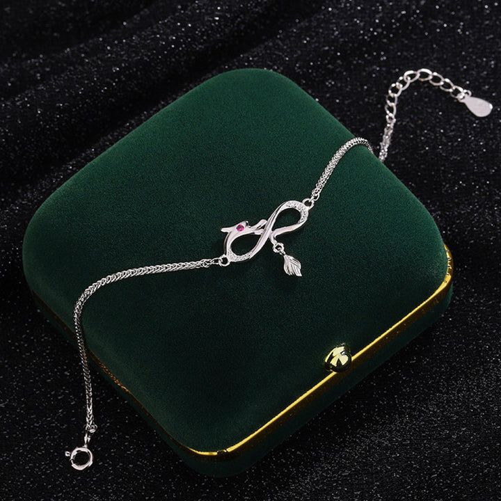 Braccialetto di protezione dalla fortuna con ciondolo a forma di nodo infinito in argento sterling 999 con zirconi dell'anno del drago Buddha Stones