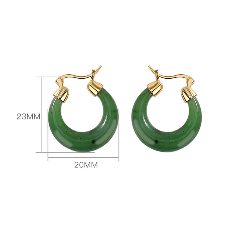 Orecchini pendenti in giada ciano Hetian naturale rotonda in argento sterling 925 placcato oro Buddha Stones