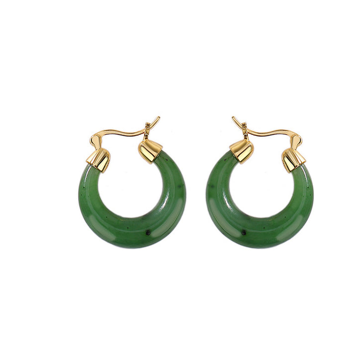 Orecchini pendenti in giada ciano Hetian naturale rotonda in argento sterling 925 placcato oro Buddha Stones