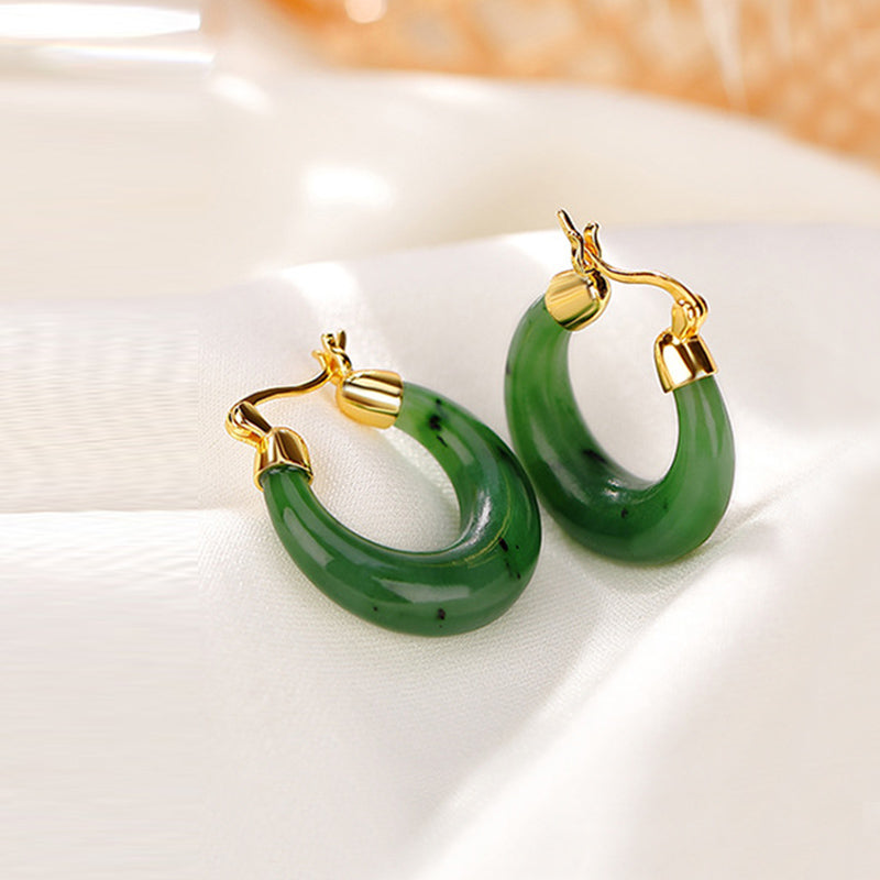 Orecchini pendenti in giada ciano Hetian naturale rotonda in argento sterling 925 placcato oro Buddha Stones