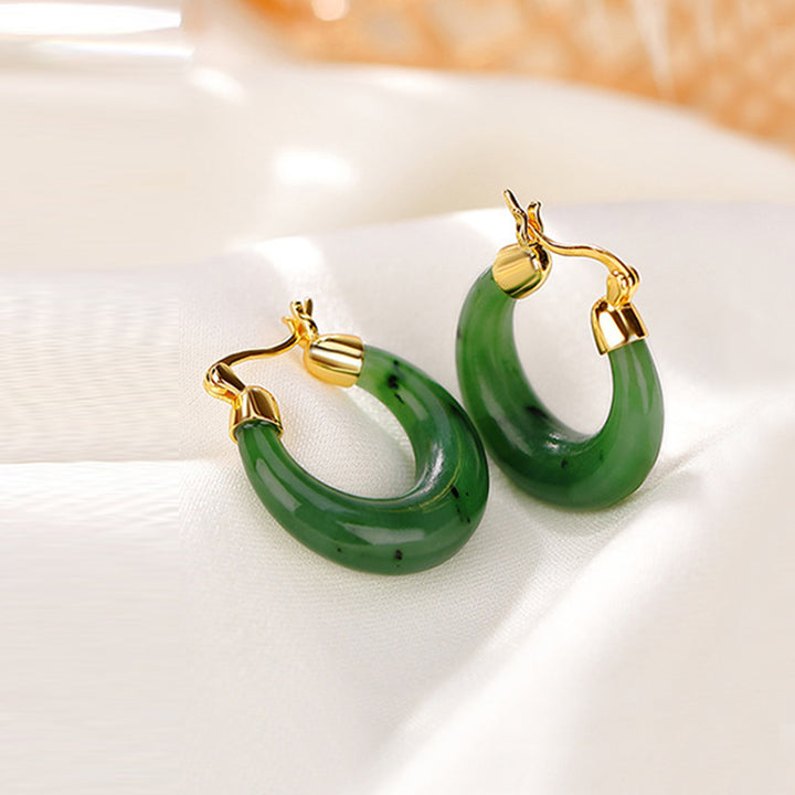Orecchini pendenti in giada ciano Hetian naturale rotonda in argento sterling 925 placcato oro Buddha Stones