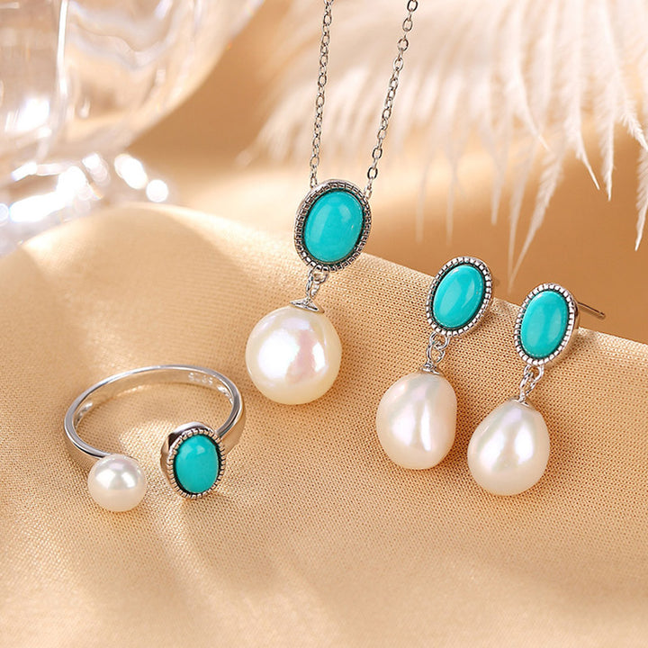 Buddha Stones 925 Sterling Silver Perla Turchese Guarigione Saggezza Collana Pendente Anello Orecchini