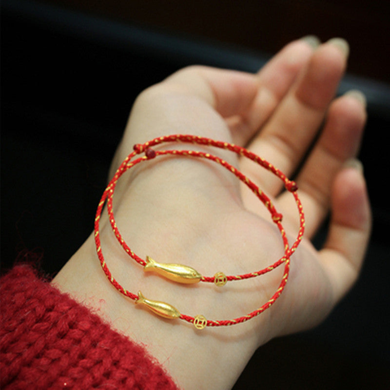 Bracciale intrecciato Buddha Stones placcato oro 14K Koi Fish Luck Wealth
