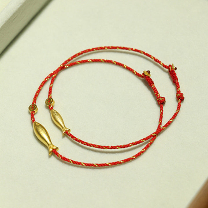 Bracciale intrecciato Buddha Stones placcato oro 14K Koi Fish Luck Wealth