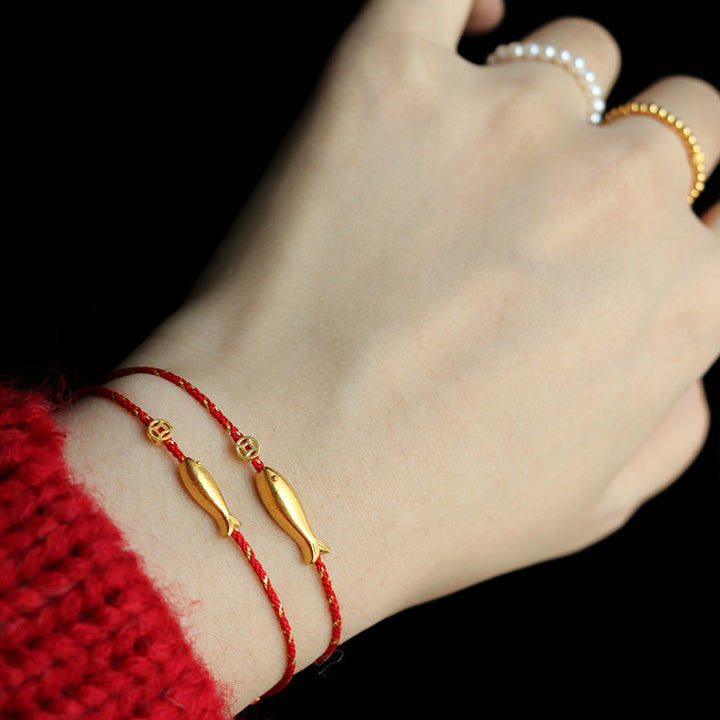 Bracciale intrecciato Buddha Stones placcato oro 14K Koi Fish Luck Wealth