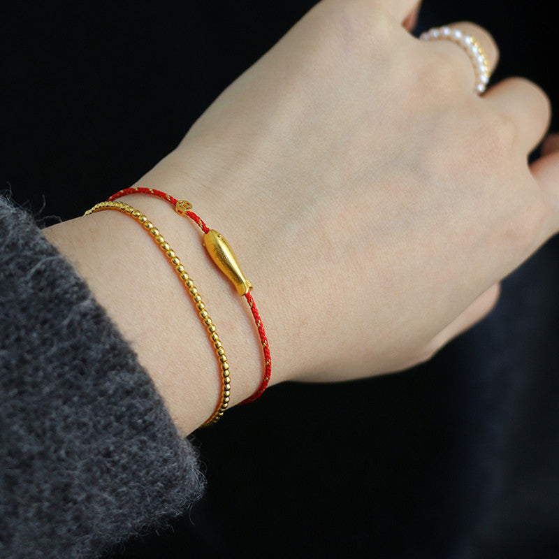 Bracciale intrecciato Buddha Stones placcato oro 14K Koi Fish Luck Wealth