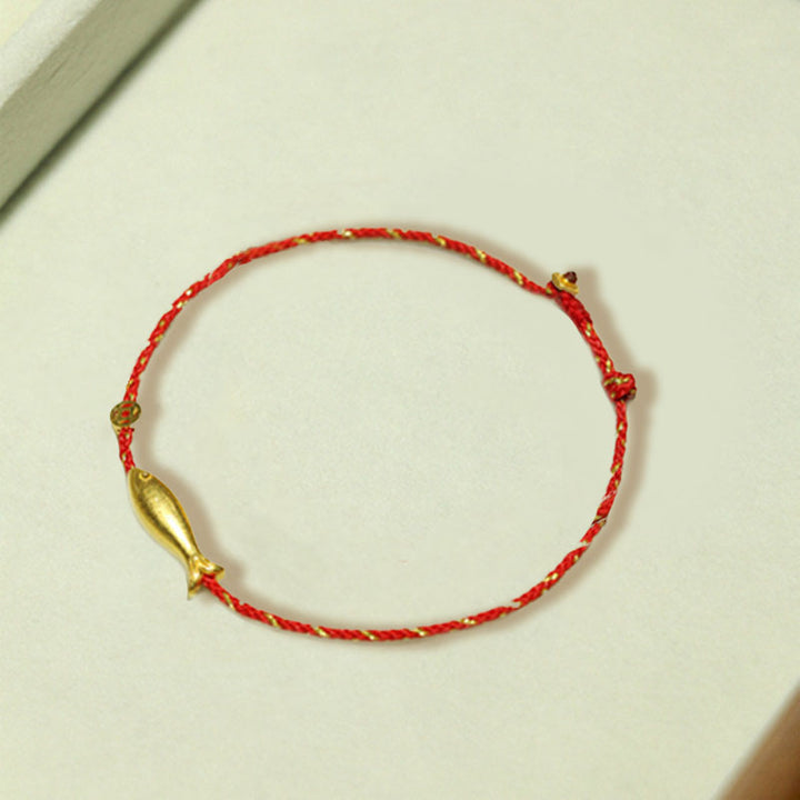 Bracciale intrecciato Buddha Stones placcato oro 14K Koi Fish Luck Wealth
