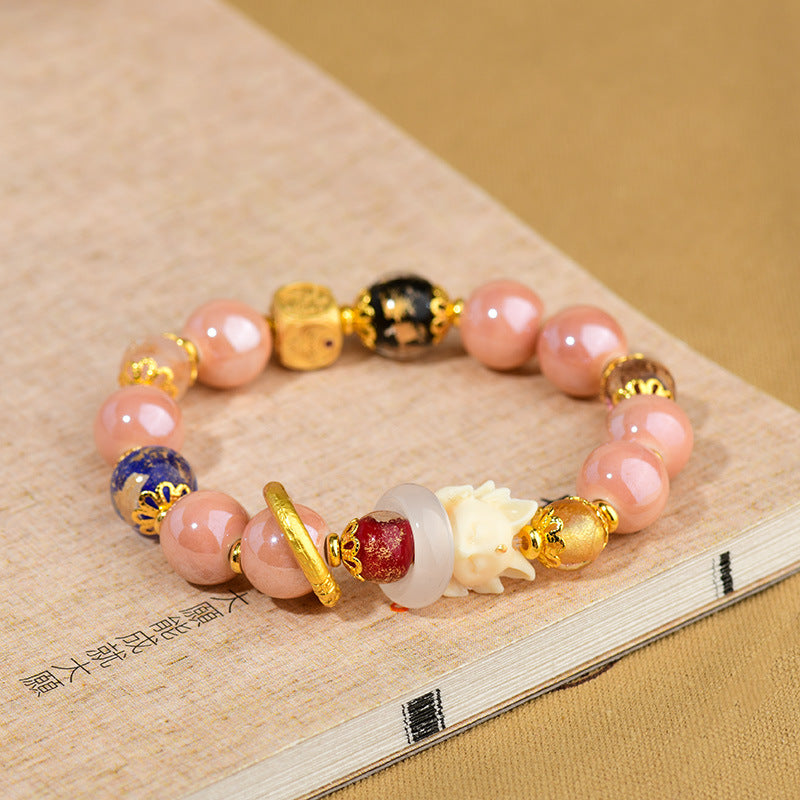 Buddha Stones, incenso tibetano, cenere, perlina di vetro Liuli, fortuna, protezione, braccialetto a forma di volpe a nove code