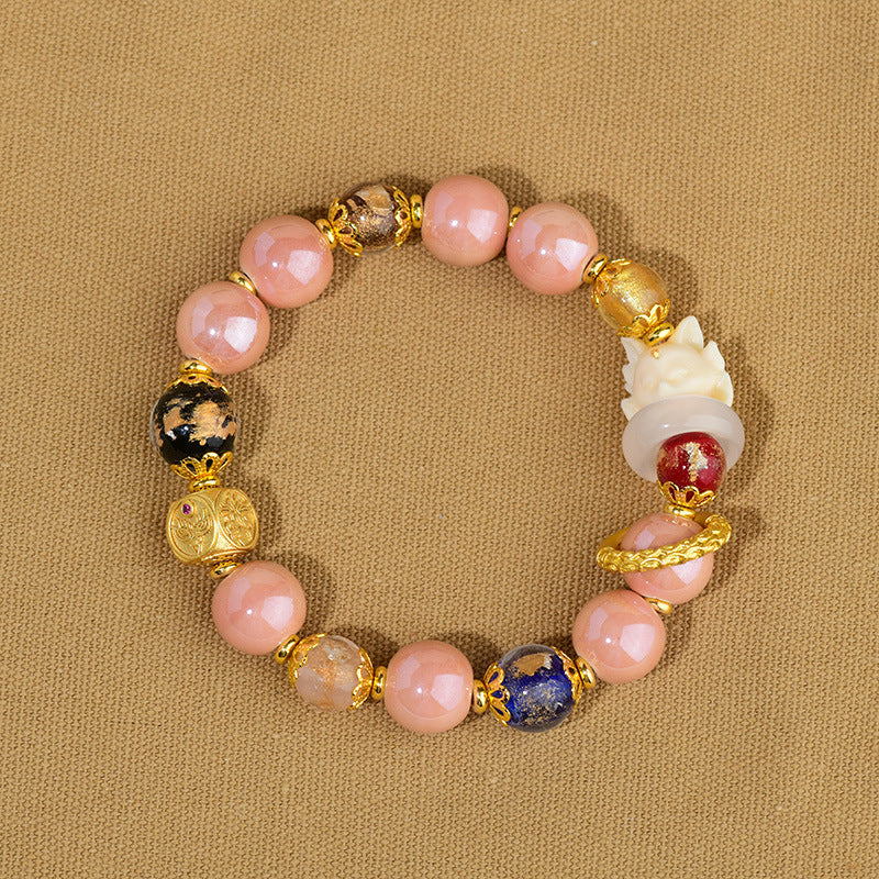 Buddha Stones, incenso tibetano, cenere, perlina di vetro Liuli, fortuna, protezione, braccialetto a forma di volpe a nove code