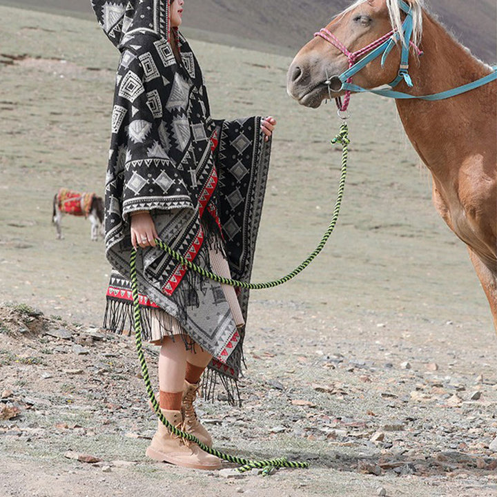 Buddha Stones tibetano con motivo a triangolo, con cappuccio, invernale, comodo, da viaggio - image 5