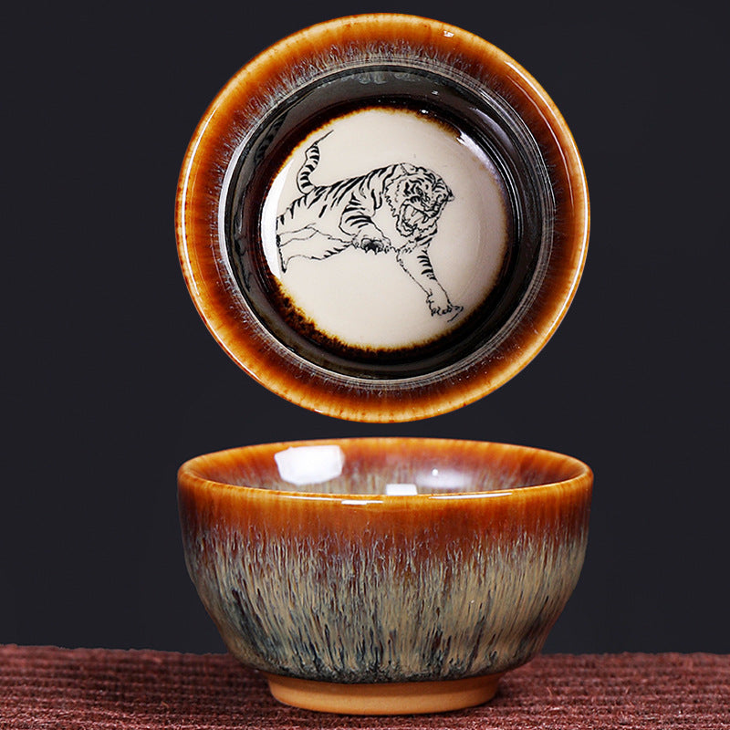 Buddha Stones 12 Zodiaco cinese Modello Tazza da tè in ceramica Kung Fu Jian Cinese Zhan Tazza da tè 73ml