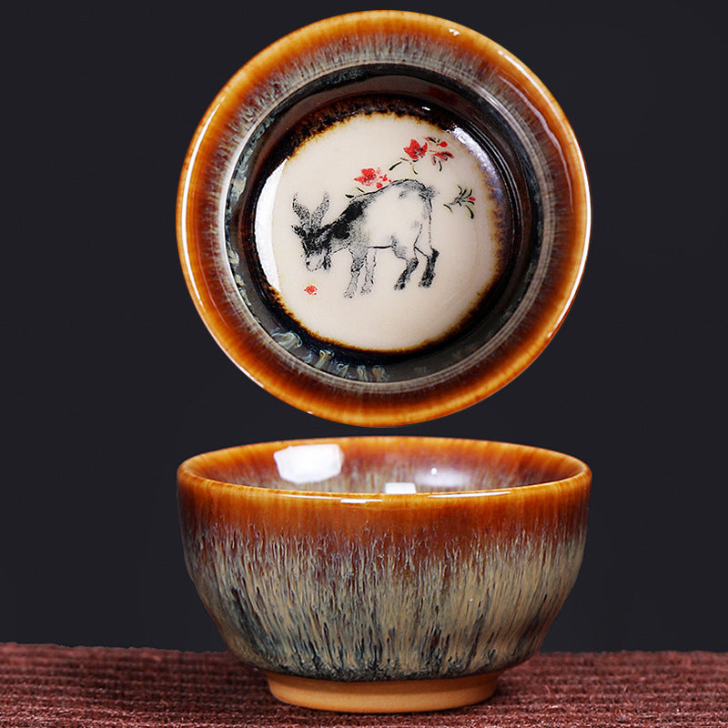 Buddha Stones 12 Zodiaco cinese Modello Tazza da tè in ceramica Kung Fu Jian Cinese Zhan Tazza da tè 73ml