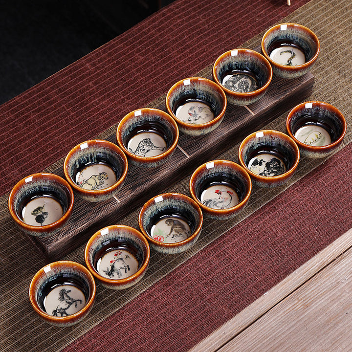 Buddha Stones 12 Zodiaco cinese Modello Tazza da tè in ceramica Kung Fu Jian Cinese Zhan Tazza da tè 73ml