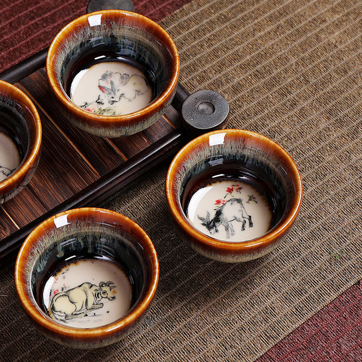 Buddha Stones 12 Zodiaco cinese Modello Tazza da tè in ceramica Kung Fu Jian Cinese Zhan Tazza da tè 73ml