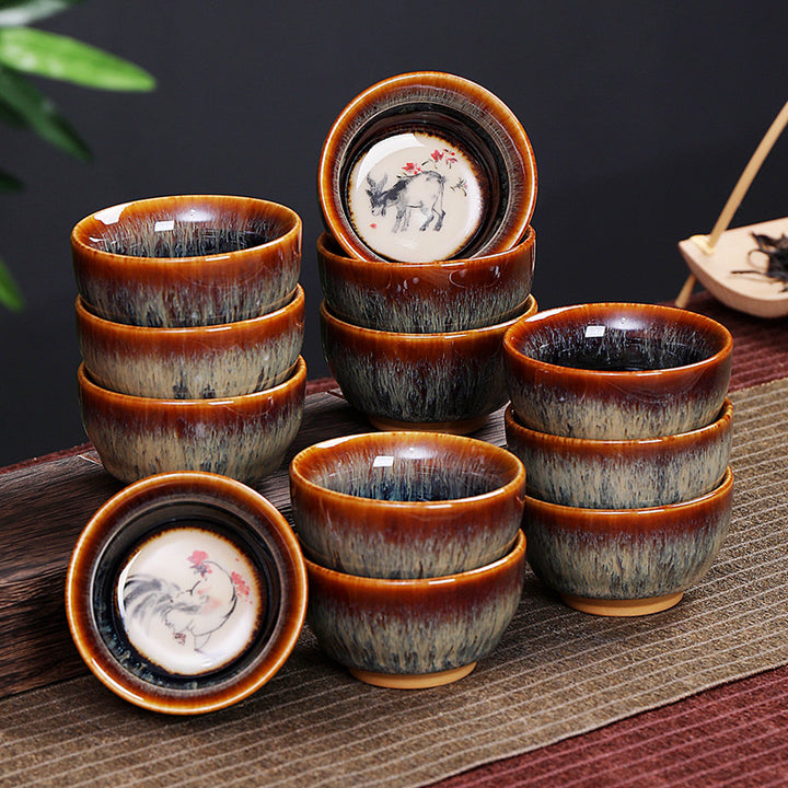 Buddha Stones 12 Zodiaco cinese Modello Tazza da tè in ceramica Kung Fu Jian Cinese Zhan Tazza da tè 73ml