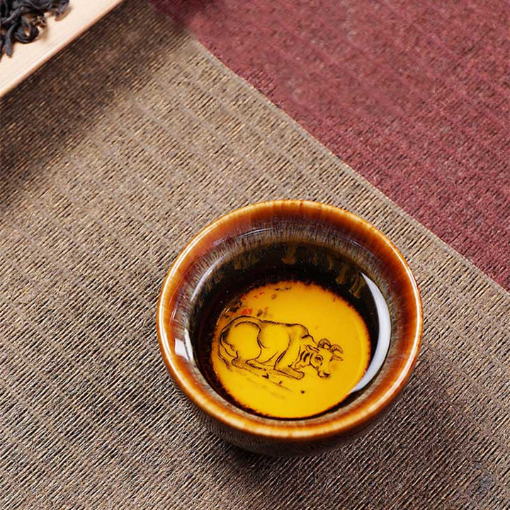 Buddha Stones 12 Zodiaco cinese Modello Tazza da tè in ceramica Kung Fu Jian Cinese Zhan Tazza da tè 73ml