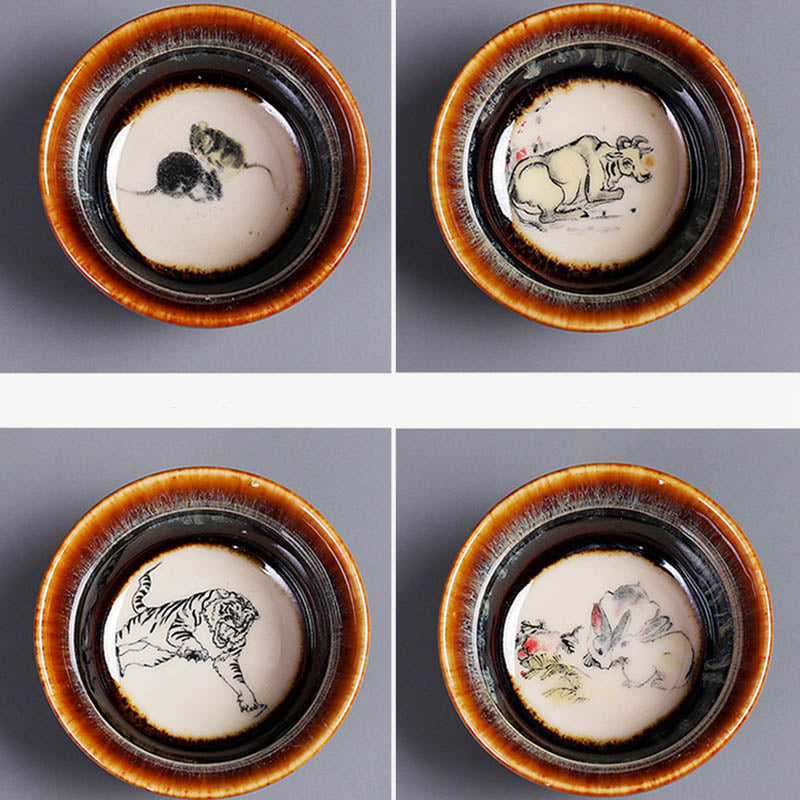 Buddha Stones 12 Zodiaco cinese Modello Tazza da tè in ceramica Kung Fu Jian Cinese Zhan Tazza da tè 73ml